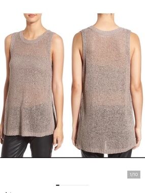 ASTR The Label Women's Side Slit Open Knit Dusty Oatmeal Sweater Tank Top XS